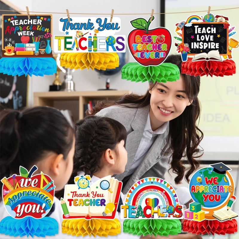 Yavxzvbw 12Pcs Teacher Appreciation Table Decorations Honeycomb Centerpieces Thank You Teachers Table Centerpieces Teacher Appreciation Decorations for Teachers Day Party Decorations - Image 4